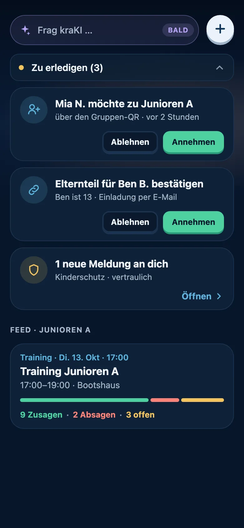 Zu erledigen: Beitrittsanfrage über den Gruppen-QR annehmen oder ablehnen